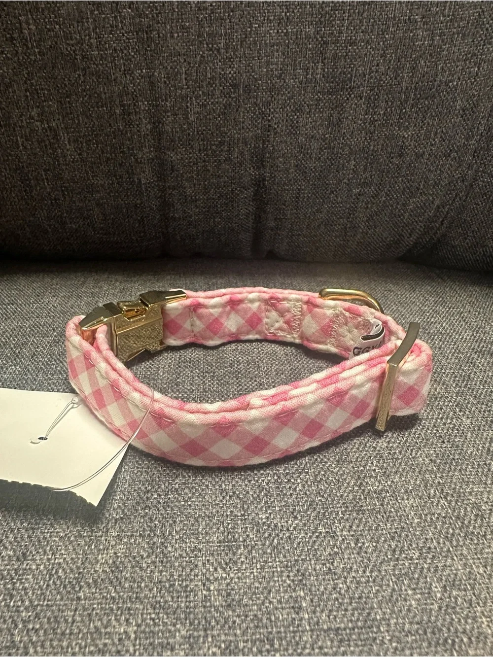 The Foggy Dog - Gingham Valentines Day Gold Dog Collar